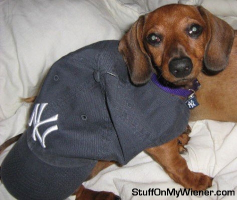 Vhloe with a Yankee cap.