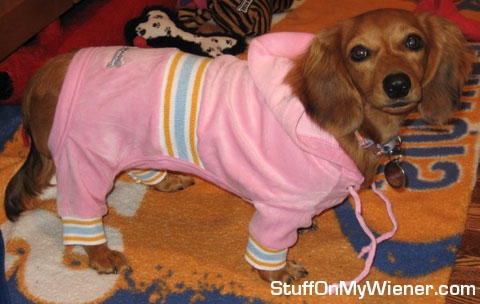 Maddie in a jogging suit.