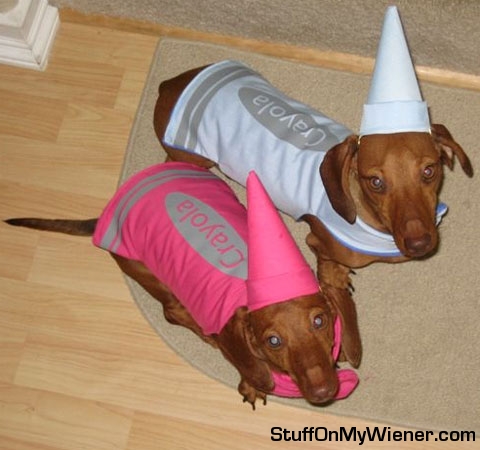 Stella and Charlie as Crayons.
