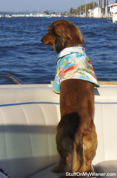 Schatzenheimer on a boat in a shirt.