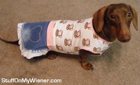 Anya in her jean skirt and monkey shirt.