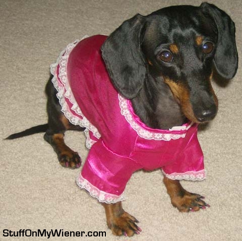 Daisy in a nightgown and painted nails.