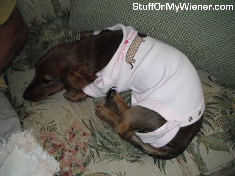 Brandee in a onesie.