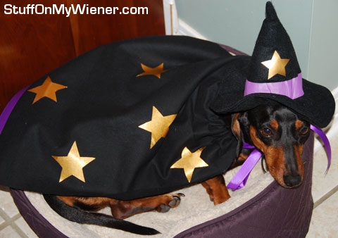 Zoe in hat and cape.