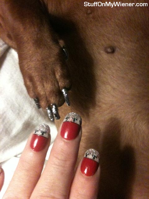 Tubby got a manicure with mommy.
