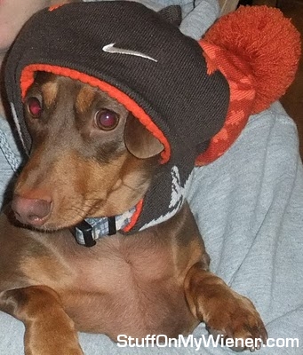 Reese with a beanie.